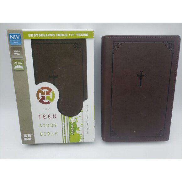 NIV Teen Study Bible Compact Edition Brown Leathersoft Small Print Lay-Flat - Picture 2 of 8